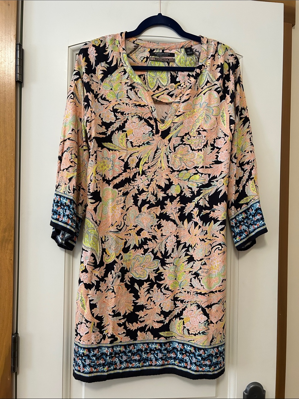 Scotch & Soda Black Tunic with Peach Paisley and Lime Accents